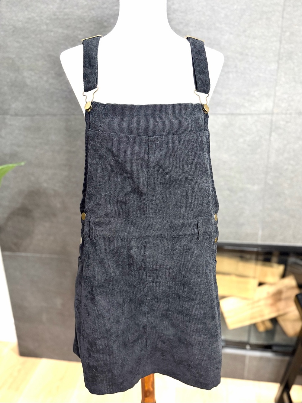 Entro Black Corduroy Overalls Mini Dress Size Large
